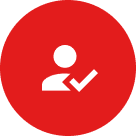 Red circle with person and checkmark icon.