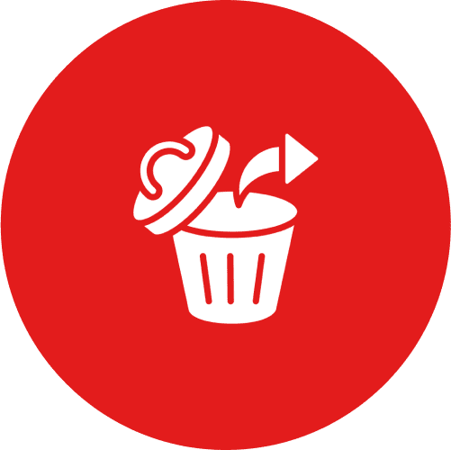 Trash can icon with lid in circle.